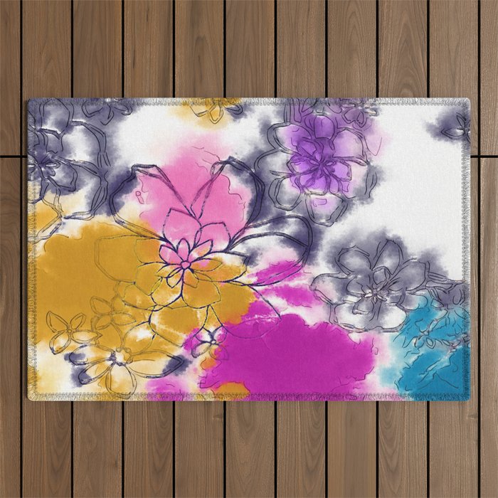 Abstract Flowers - Watercolour Paiting Outdoor Rug