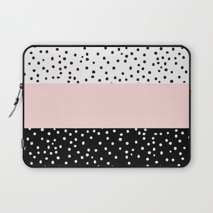 Pink white black watercolor polka dots Laptop Sleeve