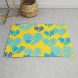 Hearts in Bunches, Cerulean Blue on Yellow Rug