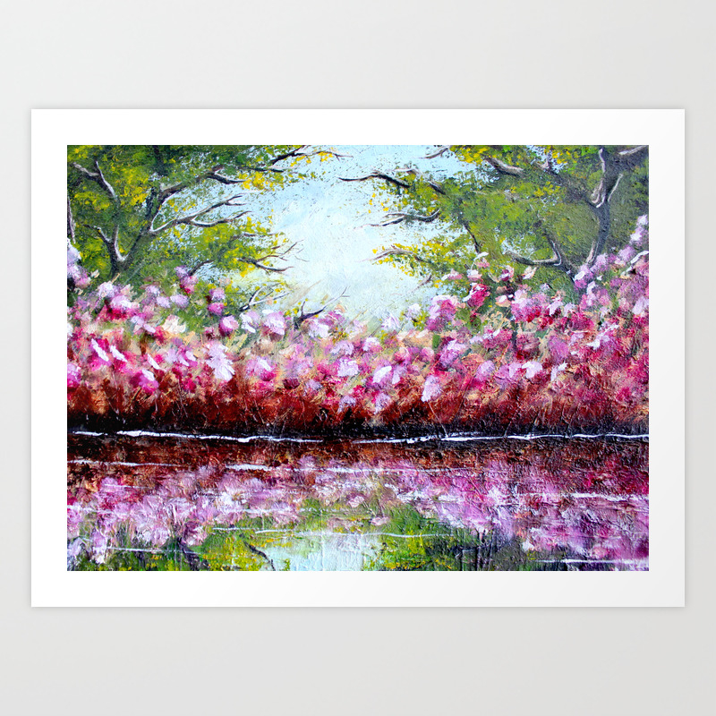 Flowery Lake Oil Painting Art Print By Larisacarli Society6