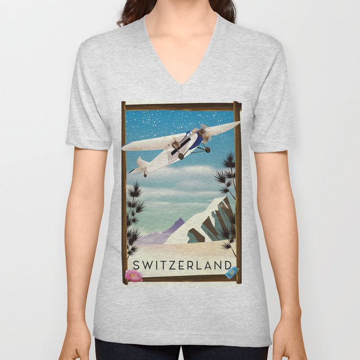 Switzerland travel poster V Neck T Shirt