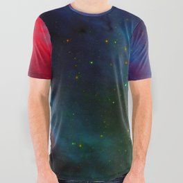 Young Stars in Galactic Dust Cloud Red Purple Blue All Over Graphic Tee