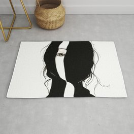 Shadow Rug | Girl, Lightsandshadow, Eye, Hair, Women, Ink, Black, Black and White, Painting 