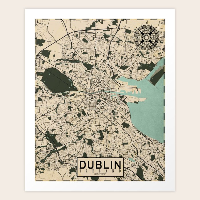 Dublin City Map of Ireland Vintage Art Print by deMAP Studio Society6