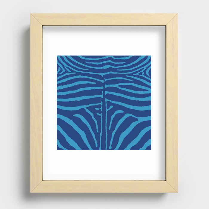 Zebra Wild Animal Print 266 Blue on Blue Recessed Framed Print