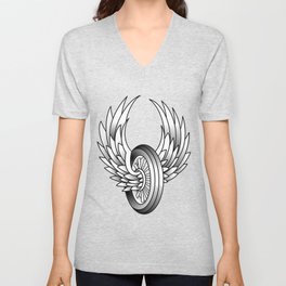Winged Motorcycle Wheel V Neck T Shirt