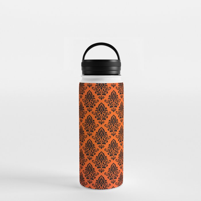 Black damask pattern gradient 5 Water Bottle