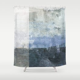 Blue Colorblock Contemporary Abstract Painting - Horizontal Shower Curtain