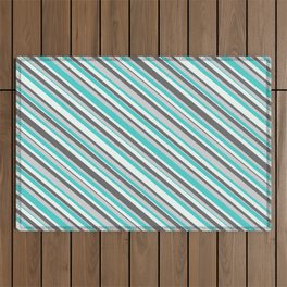 [ Thumbnail: Dim Grey, Light Grey, Turquoise & Mint Cream Colored Striped Pattern Outdoor Rug ]