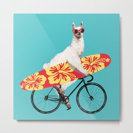 Lets Surf Llama #1 Metal Print | Watercolor, Tropical, Illustration, Graphicdesign, Holidayfun, Bicycle, Animal, Painting, Goholiday, Pop Art 