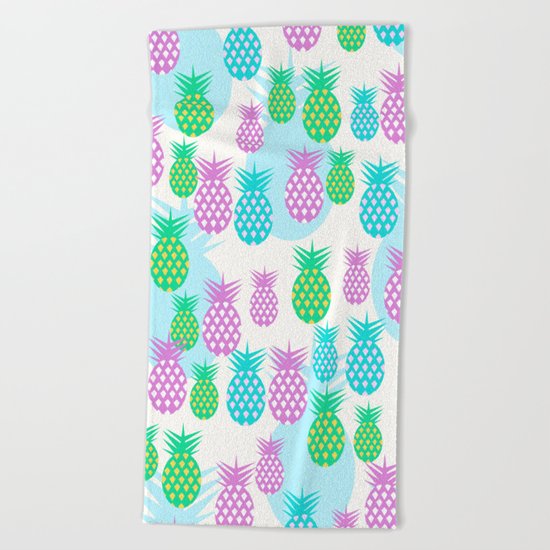 Tropical pineapples Beach Towel