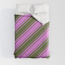 [ Thumbnail: Violet and Dark Olive Green Colored Lines/Stripes Pattern Duvet Cover ]