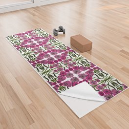 Mid-Century Modern Mums Flowers Pink Pattern Yoga Towel
