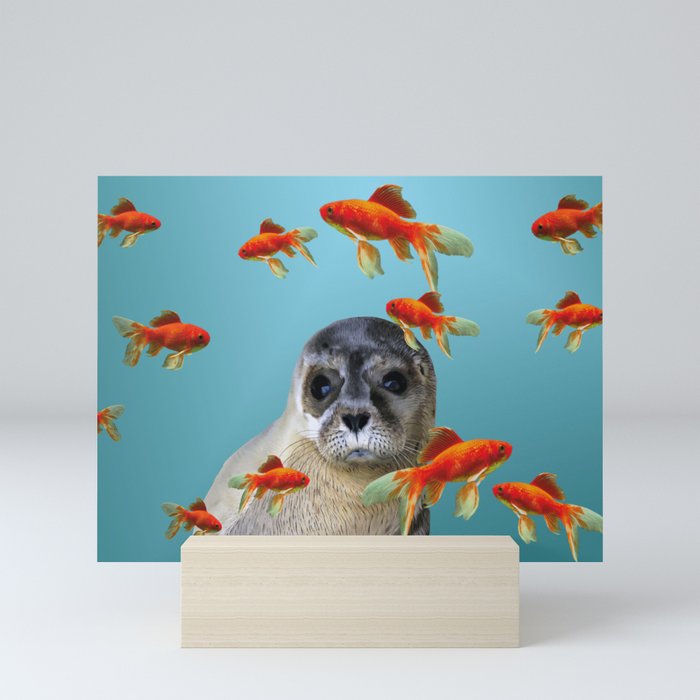 Goldfish with sea lion Baby Mini Art Print