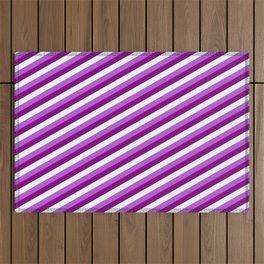 [ Thumbnail: Mint Cream, Orchid, and Purple Colored Stripes/Lines Pattern Outdoor Rug ]