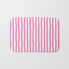 Pink and White Cabana Stripes Palm Beach Preppy Bath Mat