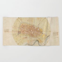 A map of Imola by Leonardo da vinci Beach Towel