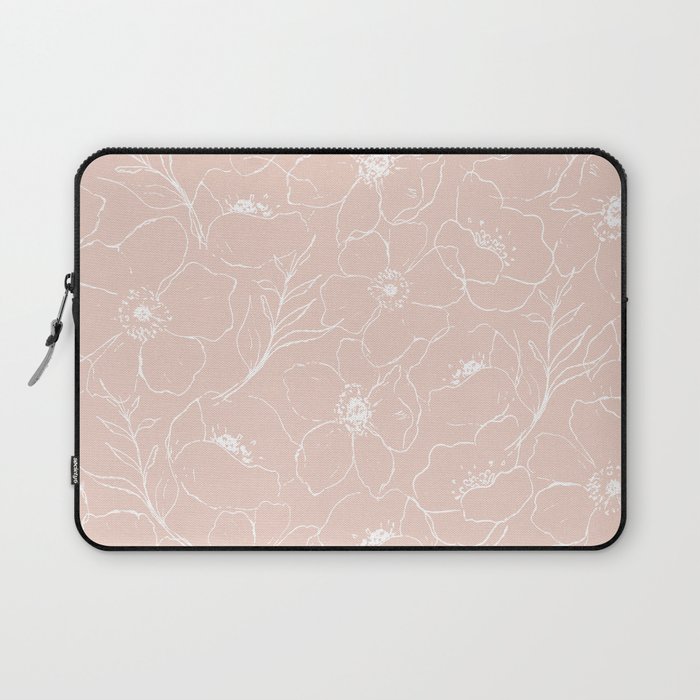 Floral Simplicity - Botanical Line Art - Pink Laptop Sleeve