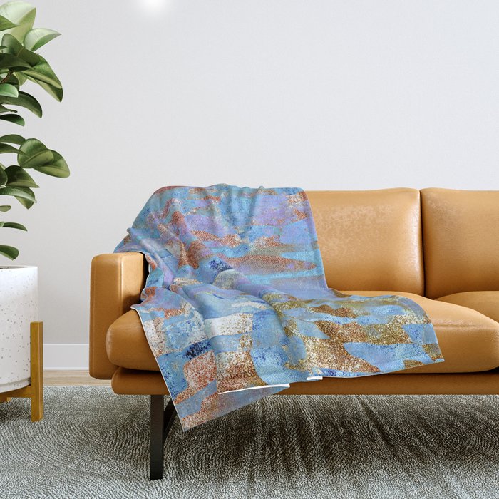 African Dye - Colorful Ink Paint Abstract Ethnic Tribal Organic Shape Art Mud Cloth Baby Blue Throw Blanket