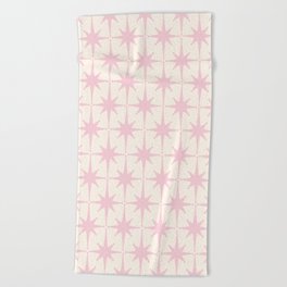 Midcentury Modern Atomic Starburst Pattern in Pale Pink and Light Cream Beach Towel