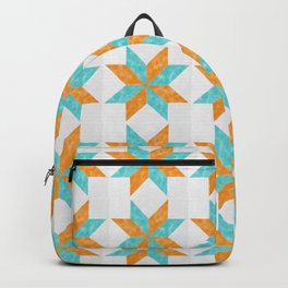 Annie's Star Orange and Teal Quilt Watercolor Block Backpack | 70S, Painting, Boho, Watercolor, Orange, Bohemian, Complementary Colors, Picnic, 1970S, Star 