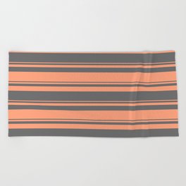[ Thumbnail: Dim Gray & Light Salmon Colored Lined Pattern Beach Towel ]