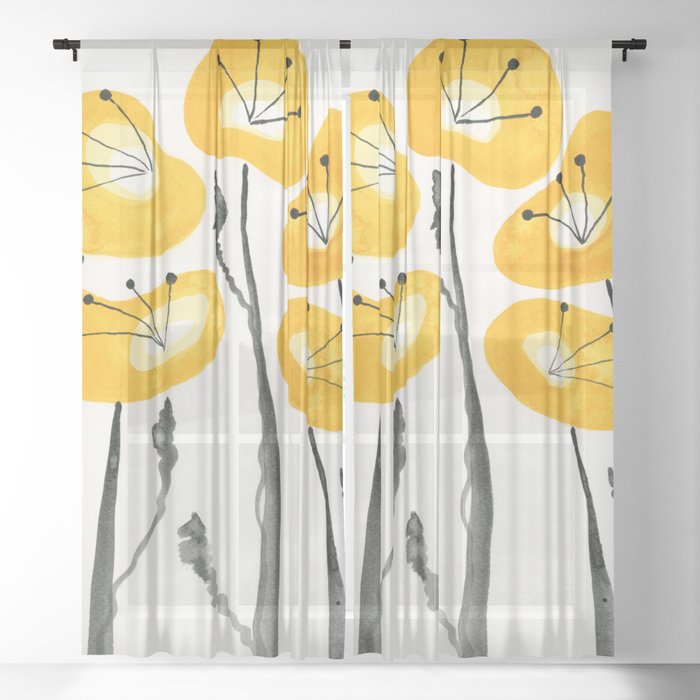 Yellow Poppies Sheer Curtain