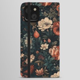 Vintage Aesthetic Beautiful Flowers, Nature Art, Dark Cottagecore Plant Collage - Flower iPhone Wallet Case