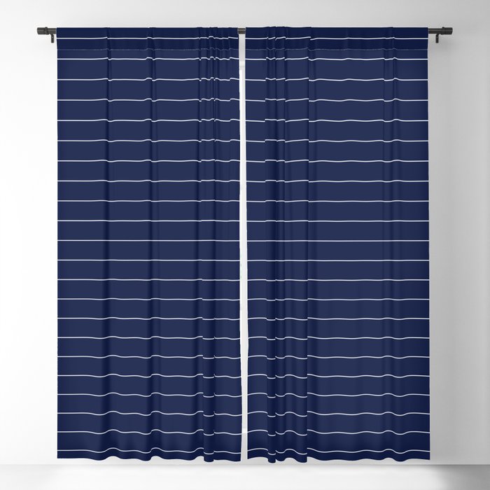 Navy Blue Pinstripe Line Stripe Minimalist Stripes Lines Drawing Blackout Curtain