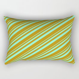[ Thumbnail: Aquamarine & Dark Goldenrod Colored Lined/Striped Pattern Rectangular Pillow ]
