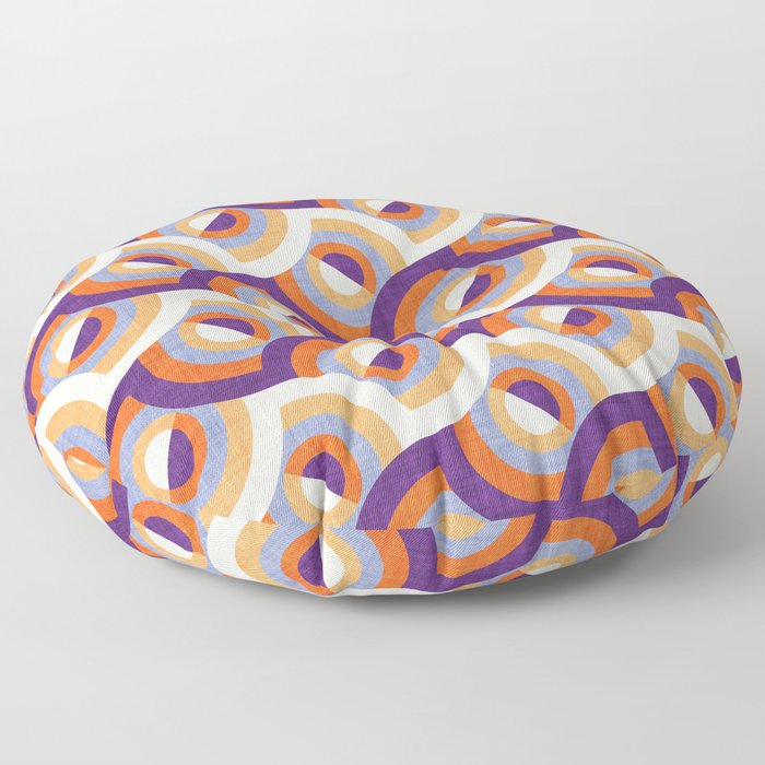 Here comes the sun // purple violet and orange 70s inspirational groovy geometric suns Floor Pillow