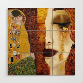 Gustav Klimt: The Kiss & Freya's Tears golden-red flower anemone college portrait painting Wood Wall Art