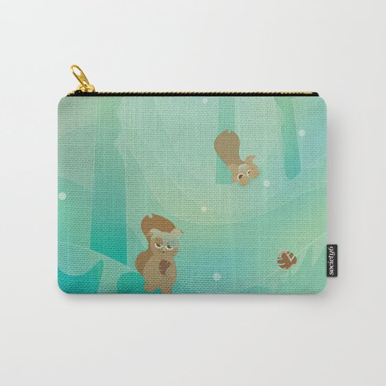 Hide and Seed (Cartoon Squirrels, Mint Green Snow Forest) Carry-All Pouch