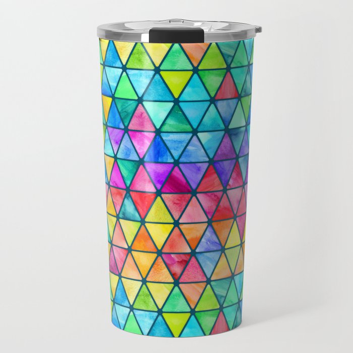 Little Rainbow Watercolor Triangles on Teal Travel Mug