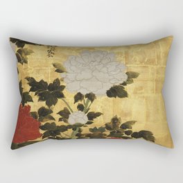Vintage Japanese Floral Gold Leaf Screen With Wisteria and Peonies Rectangular Pillow