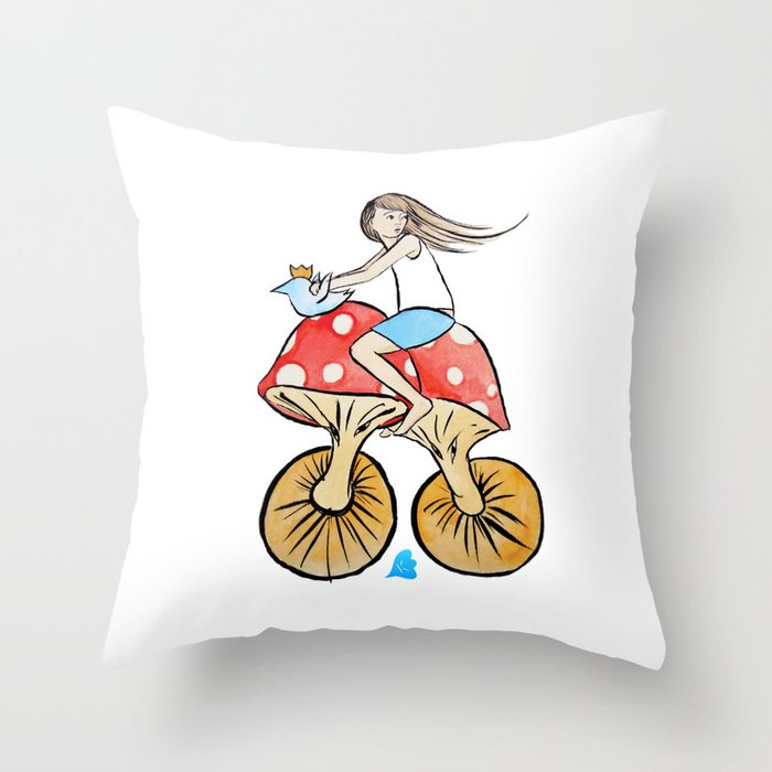 Mushroom Bike Throw Pillow