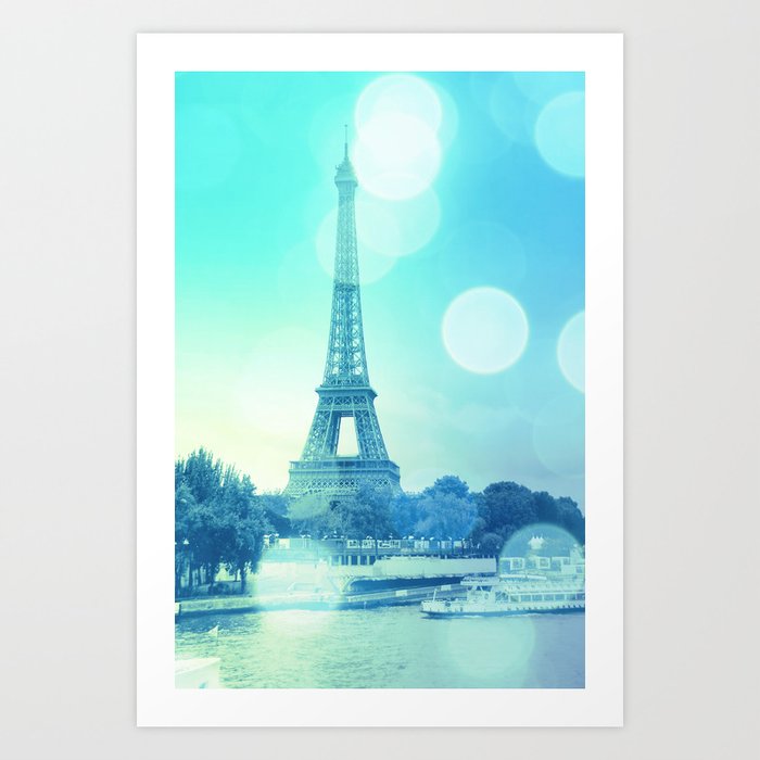 Paris Bokeh Aqua Art Print