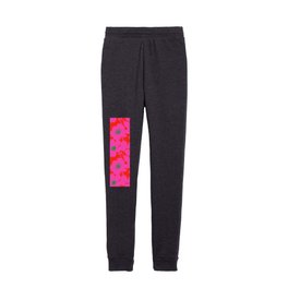 Retro Modern Hot Pink Rose Flowers On Red With Green Accents Kids Joggers