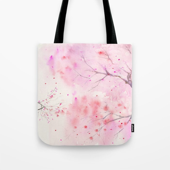 Cherry Blossom, Abstract,  Art Watercolor Painting  by Suisai Genki  Tote Bag