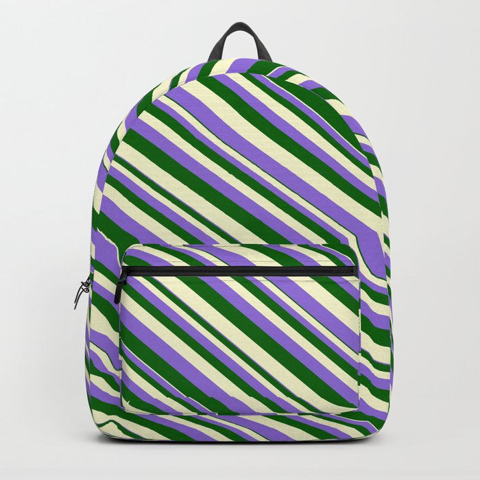 Purple, Dark Green, and Light Yellow Colored Stripes Pattern Backpack
