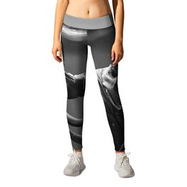 Woman under the waves of the deep blue sea black and white photograph / art photography Leggings