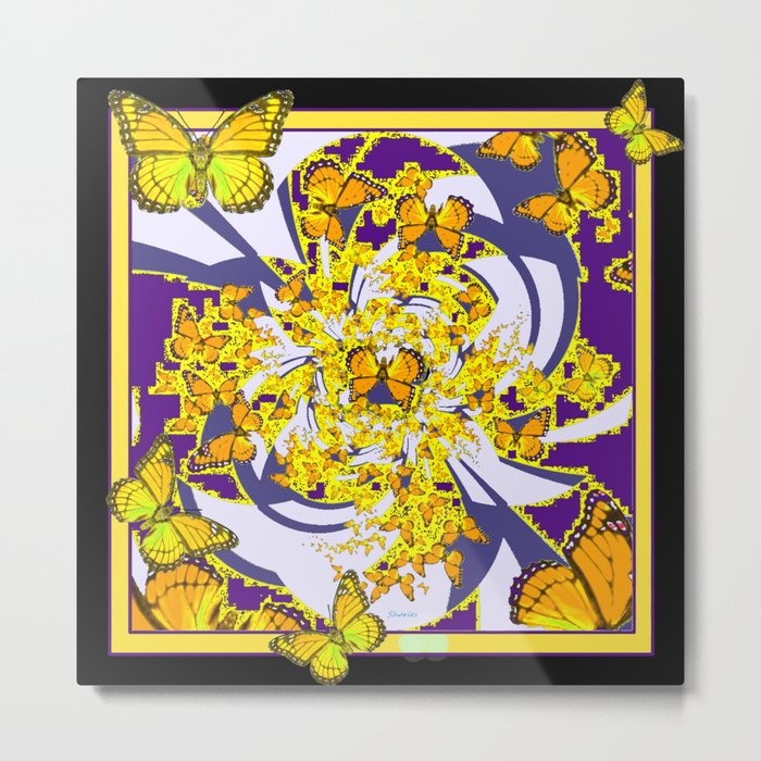 Modern Art Yellow Butterflies Purple Patterns Metal Print