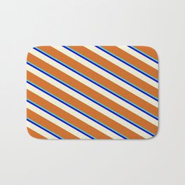 [ Thumbnail: Turquoise, Blue, Beige, and Chocolate Colored Lined/Striped Pattern Bath Mat ]