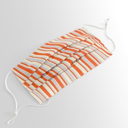 [ Thumbnail: Light Grey, Red, and Beige Colored Striped Pattern Face Mask ]