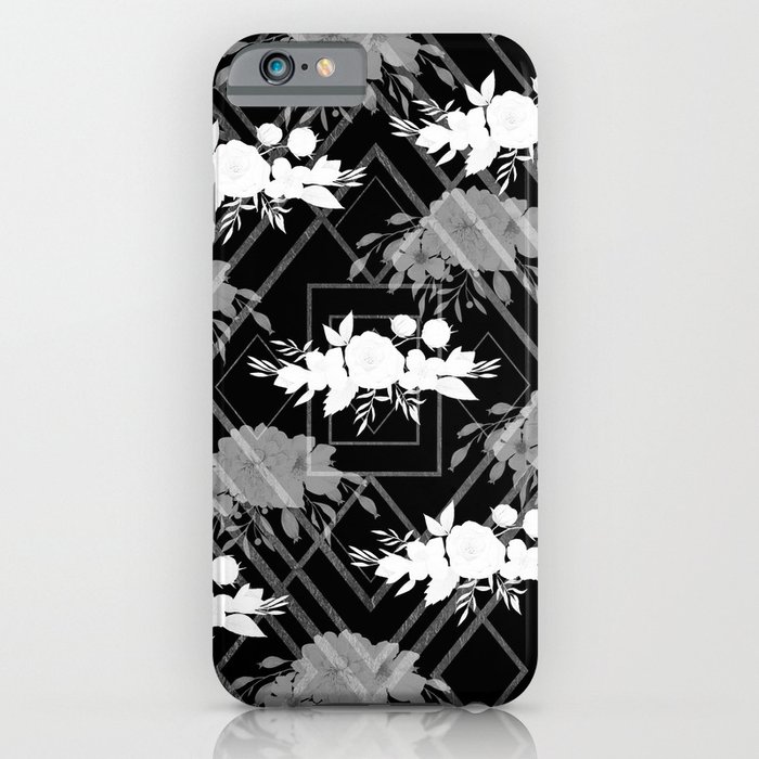 Geometrical modern black white floral pattern iPhone Case