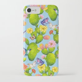 Cheerful Cactus plants Flowers, butterflies, frog and bird iPhone Case