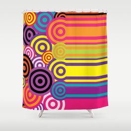 Retro Multicolor Circles & Stripes '60s Shower Curtain