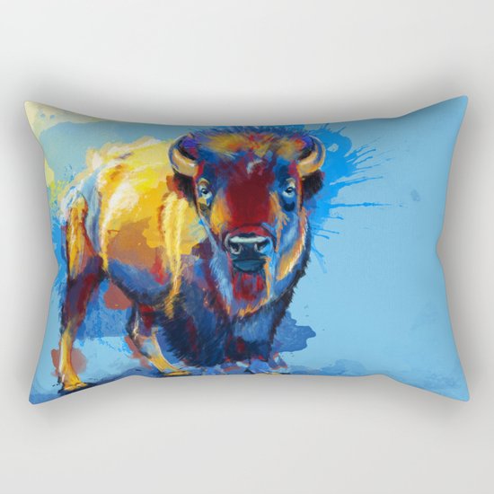 On the Plains - Bison painting Rectangular Pillow