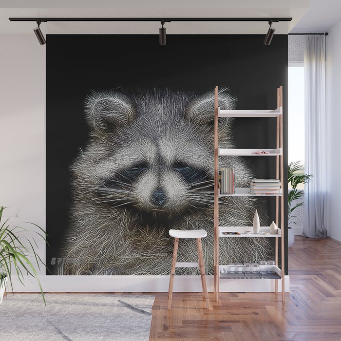Spiked Raccoon in Black and White Wall Mural