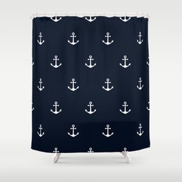 Dark Blue Anchor Pattern Shower Curtain